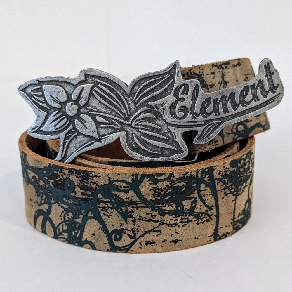 Y2K Element Leather Belt Skateboard Brown & Teal Women M/L Silver Tone Buckle